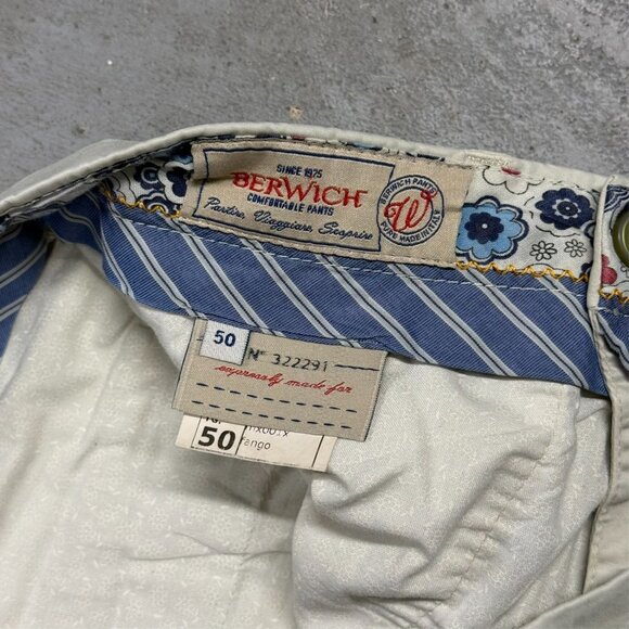 Berwich Chino Pants Soft Cotton Trousers Made in Italy Stretch Beige 34x29 - Picture 6 of 11